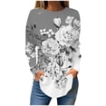 thumbnail image 1 of LEAVINGSUO Womens Plus Size Tops Long Sleeve Womens Round Neck Printing Fall Blouses Fashion Smocked Long Sleeve Shirts Tops, 1 of 5