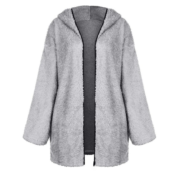 LEAVINGSUO Winter Coats for Women 2023 Trendy Women鈥榮 and Winter Casual Temperament Hooded Solid Color Lapel Plush Coat Tops