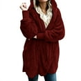 thumbnail image 1 of LEAVINGSUO Winter Coats for Women 2023 Trendy Women's Solid Color Casual Plush Cardigan Long Sleeve Pockets Blouse Coat Tops, 1 of 7