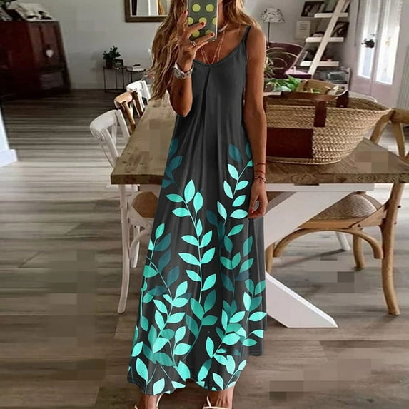 Womens Clearance Under $10 Plus Size Womens Clothes Female Dresses Sleeveless Spaghetti Strap Maxi Dress Floral Boho Summer Dresses Casual Flowy Dresses Beach Vacation Sundress Order History Online