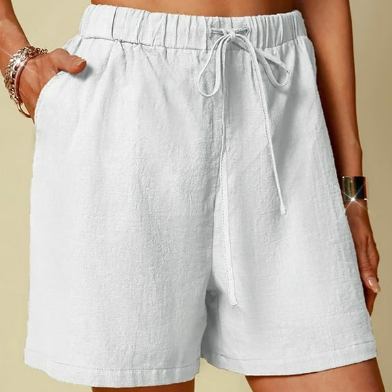 LEBONYARD Women's Shorts in Comfortable and Soft Materials,Women's Linen Shorts Solid Color Comfortable Elastic Wide Leg Casual Shorts