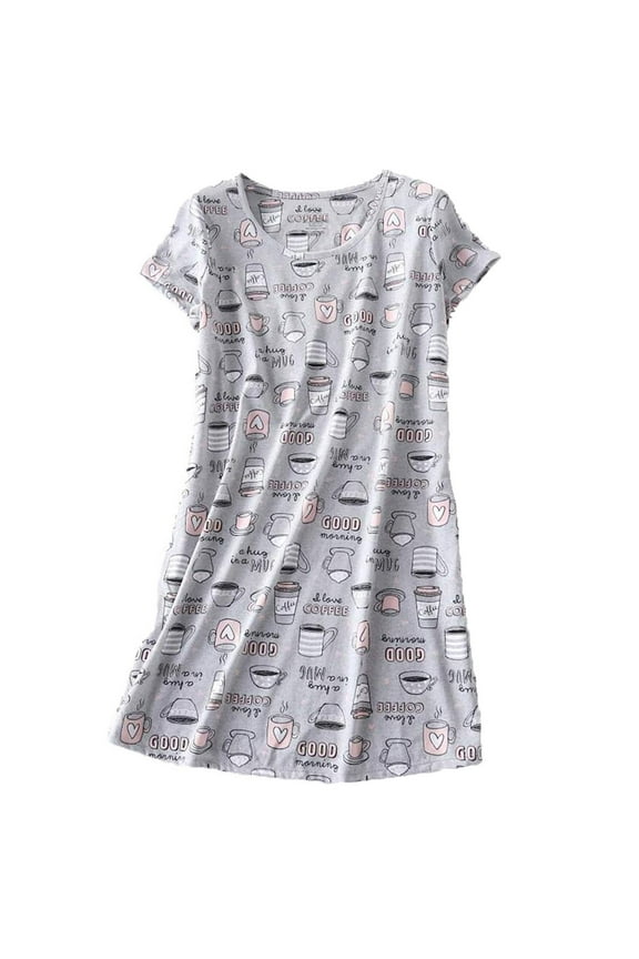 Clearance Lady Pajamas,Clearance Sales Women's Sleepwear Women's Cotton Nightgown Sleepwear Short Sleeves Shirt Casual Print Sleepdress