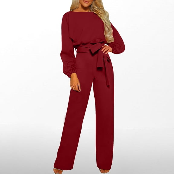 Womens Rompers womens romper shorts Fall/Winter Solid Color Long Sleeved Crewneck Jumpsuit With Belt Jumpsuit Pans
