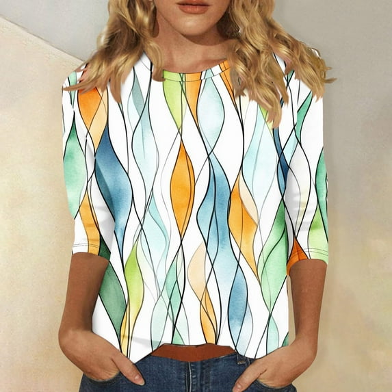 Womens Clearance,Sriper Elbow Length Crew Neck Cotton Tee Shirts,Three Quarter Sleeve Summer Blouses,Cute Floral Graphic Tees,Basic Tee Half Sleeve Tops,Ropa Mujer,Multicolor 3X