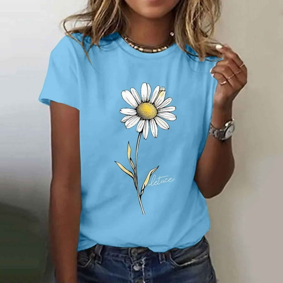 Womens T Shirts for Women Short Sleeve Summer Tops Floral Graphic Tees Casual Tunic Cute T-Shirt Loose Fit Crew Neck Blouses Plus Size Basic Shirts Previous Orders History Online Sales