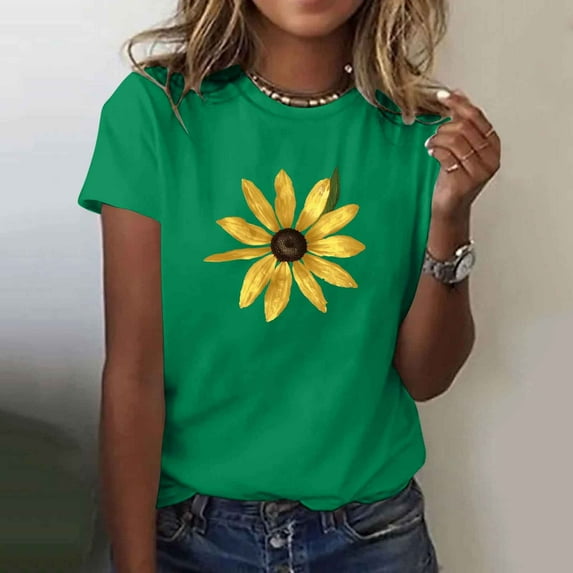 Womens T Shirts for Women Short Sleeve Summer Tops Floral Graphic Tees Casual Tunic Cute T-Shirt Loose Fit Crew Neck Blouses Plus Size Basic Shirts Ofertas En My Account History