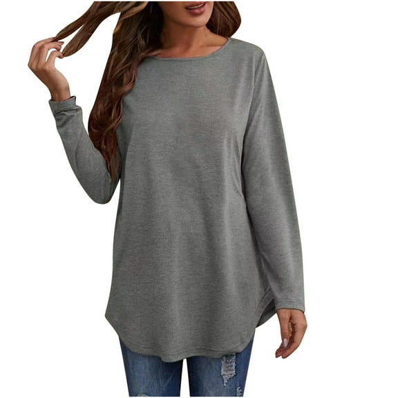 Womens Tops Sweat Shirt for Women Women's Summer Casual Long Sleeve Blouse Round Neck Tops T-Shirt