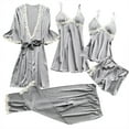 thumbnail image 1 of Womens2025ï¼Women's 5 Piece Sleepwear Floral Satin Cami Pajama Set Silk Nightgown with Robe, 1 of 7