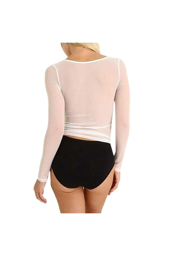 Womens2025ï¼Women's Mesh Tops Long Sleeve Sheer Blouse Sexy Shirt High Neck Clubwear