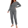 thumbnail image 1 of Womens Clearance，Women's Pajama Set, 2 Piece Lounge Outfits V Neck Y2K Sleep Set Fall Long Sleeve Long Pants With Pockets Pjs Set, 1 of 5