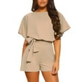 thumbnail image 1 of Womens Clearance asdoklhq Womens Jumpsuits and Rompers,s Solid O-Neck Short Sleeve Wide Leg Pants Short Jumpsuit Strappy Playsuit, 1 of 9