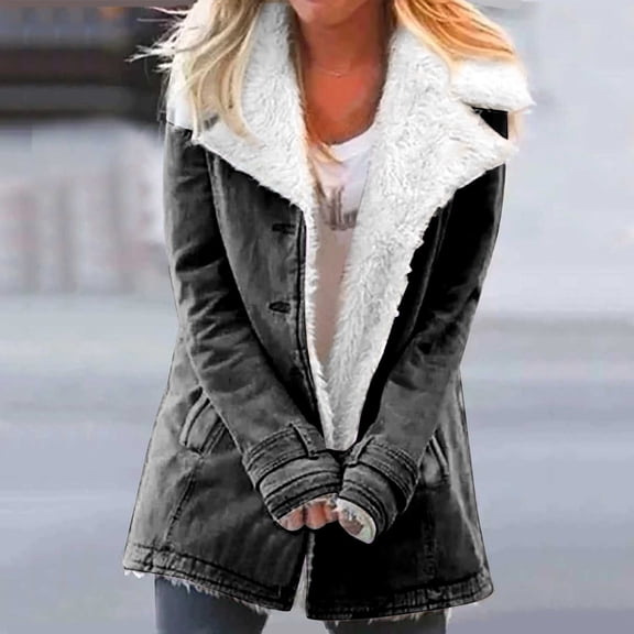 GaThRRgYP Womens Coats,Women Winter Warm Composite Plush Button Lapels Jacket Outwear Coat