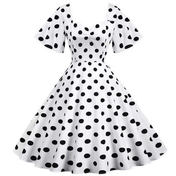 Womens under $10 2026 ! asdoklhq Woman Plus Size Dresses,Polka Dot Puffy Short-Sleeved V-neck High-Waisted Party Dress
