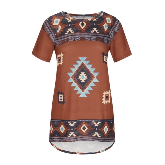 GaThRRgYP Summer Tops,Womens Summer Tops under $5,Women Causal Short Sleeves Crewneck Print Blouse Pullover Tops Shirt