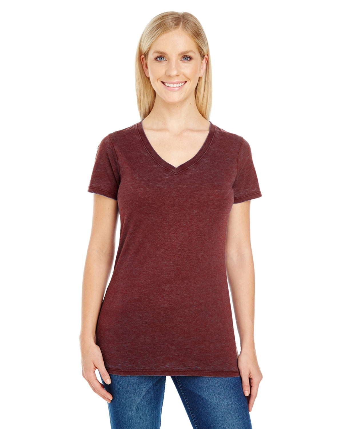 Womens Clementine Cross Dye Short Sleeve V-Neck Tee