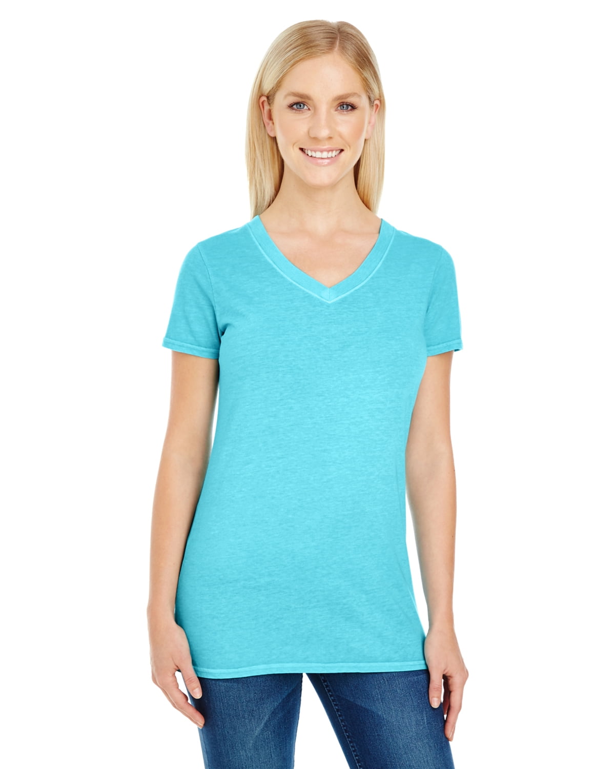 Womens Clementine Pigment Dye Short-Sleeve V-Neck Tee