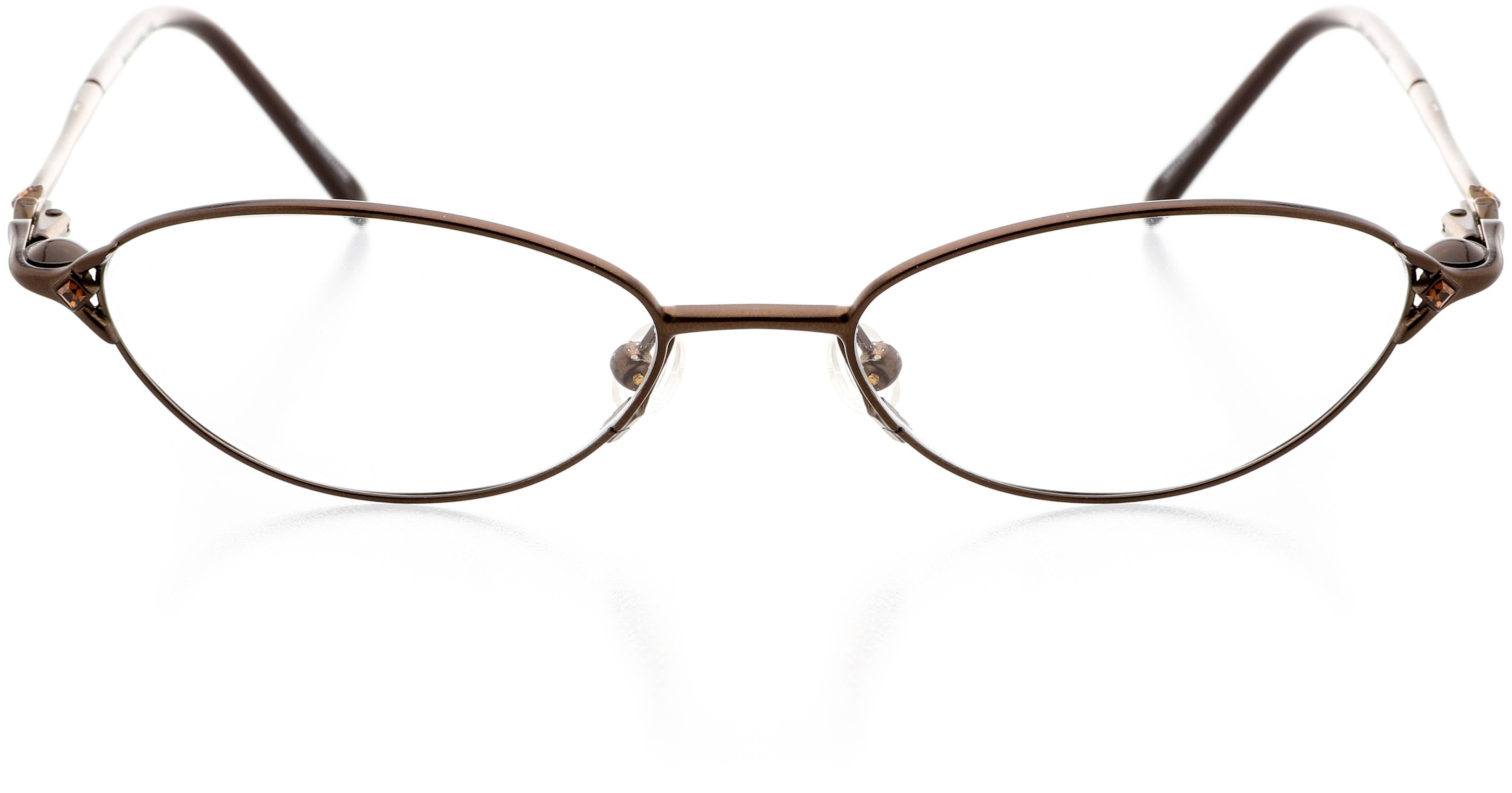 Womens Clip-On Eyewear - Oval Shape, Metal Full Rim, Olive Brown
