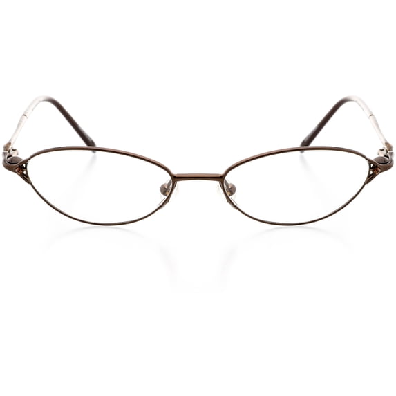 Womens Clip-On Eyewear - Oval Shape, Metal Full Rim, Olive Brown