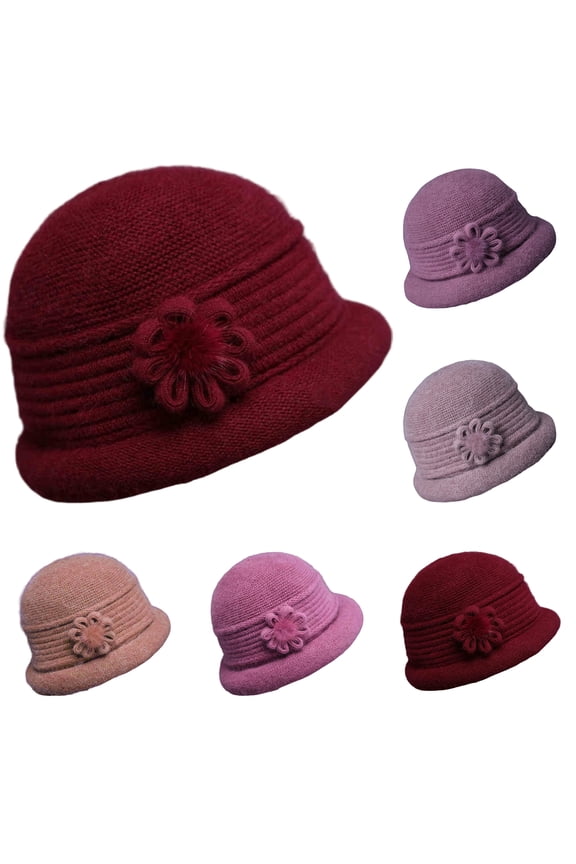 Womens Cloche Hat, Winter Knit 1920 Vintage Beanie Cap Bowler Church Bucket Dress Felt for Women Ladies Seniors