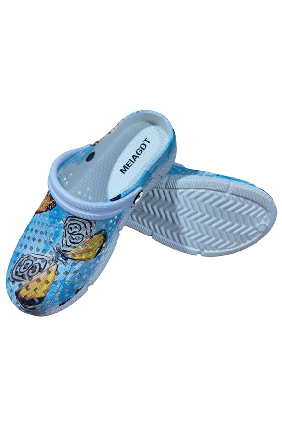 Womens Clogs Garden Shoes Slip-On Comfort Outdoor Beach Slippers Water Shoes Lightweight Waterproof Summer Sandals - Butterfly Print