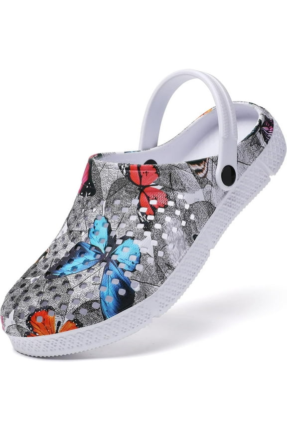 Womens Clogs Garden Shoes Slip-On Comfort Outdoor Beach Slippers Water Shoes Lightweight Waterproof Summer Sandals - Butterfly Print