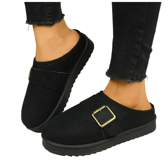 Womens Clogs Mules Slides Snow Boots with Fleece Lined Warm Winter Platform Slip on Ankle Booties Fuzzy Slippers House Shoes