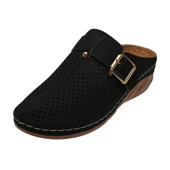 Womens Clogs Slip on Mules: Closed Toe Sandals Women - Summer Wedge Comfortable Shoes Comfortable Arch Support Closed Toe Sandals Shoes Backless Low Wedge Slip on Shoes