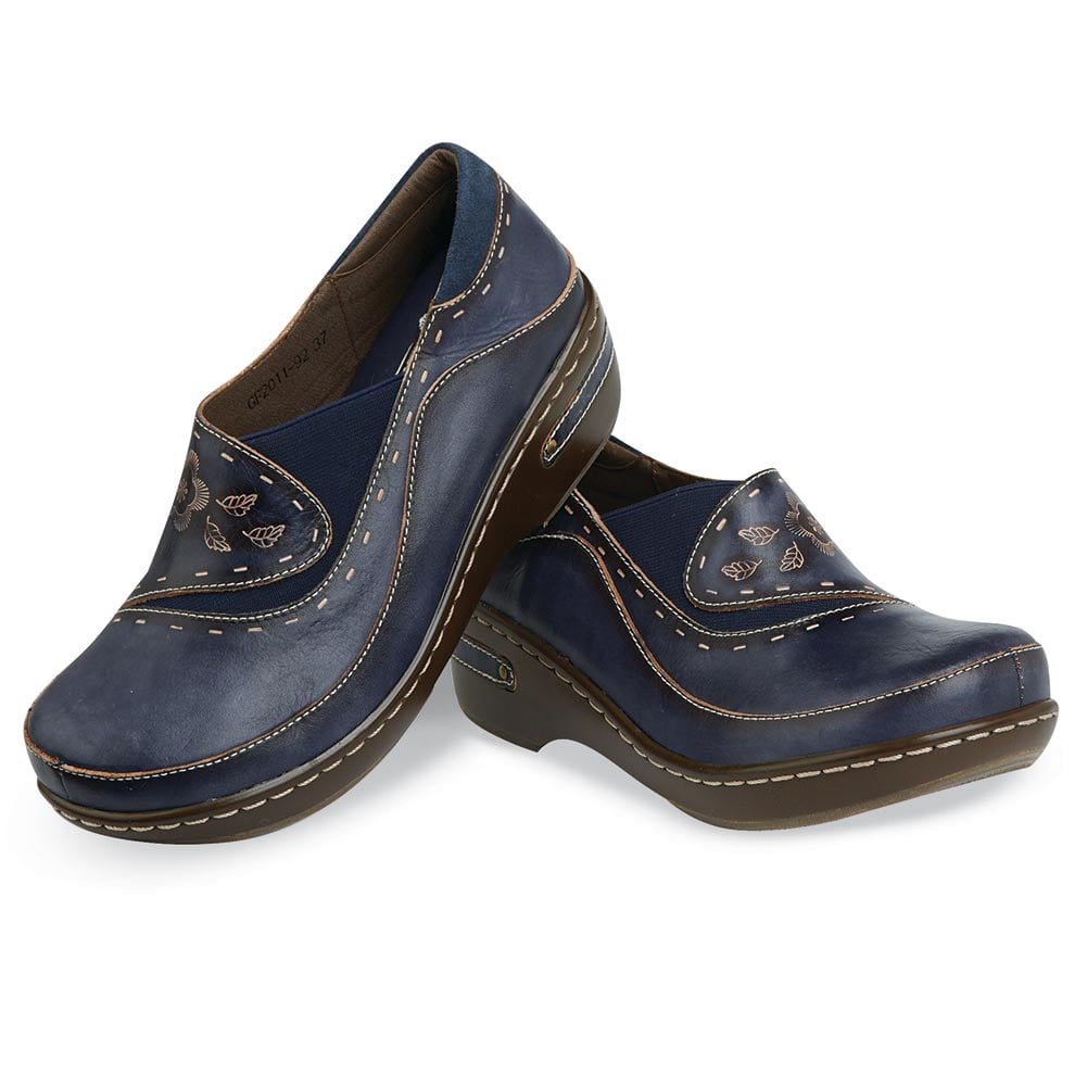 Womens Closed-Back Hand-Painted Leather Clogs - Navy - European Size 39 ...