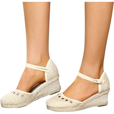 Womens Closed Toe Espadrille Wedge Heels Sandals, Retro Casual Ankle Strap Platform Wedges Summer Shoes Womens Espadrilles