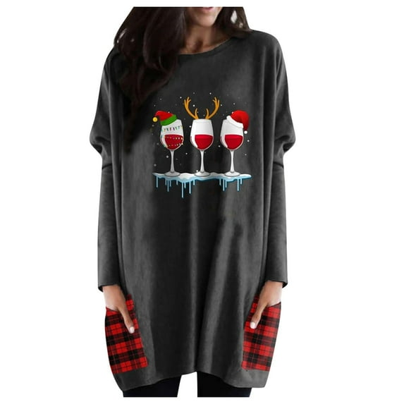 Womens Clothes 2026 ! asdoklhq Christmas Clothes for Women on Under $10 Women's Christmas Print Long-sleeved Sweatshirt Blouse