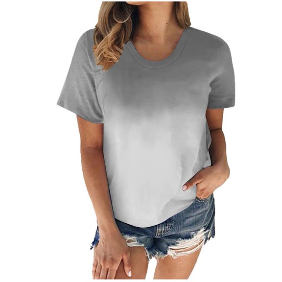 Womens Clothes 2026 ! asdoklhq Juniors Plus Tops & T-Shirts,Women's Printing Round Neck Loose Short Sleeve T Shirt Pullover Tops Blouse