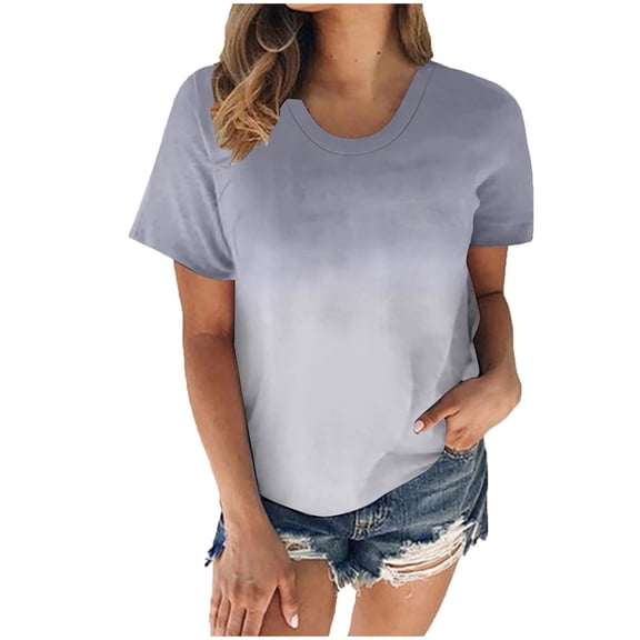 Womens Clothes 2026 ! asdoklhq Juniors Plus Tops & T-Shirts,Women's Printing Round Neck Loose Short Sleeve T Shirt Pullover Tops Blouse