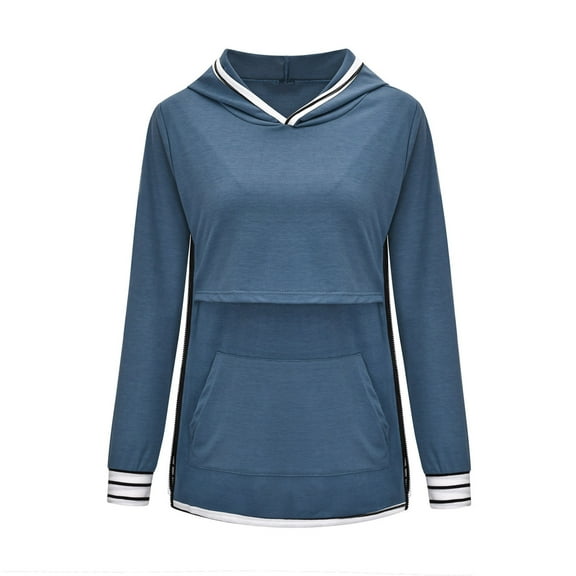 Womens Clothes 2026 ! asdoklhq Maternity Clothes for Women, Solid Color Stripe Print Cotton Hoodie Long Sleeve Zipper Maternity Breastfeeding Clothe Top
