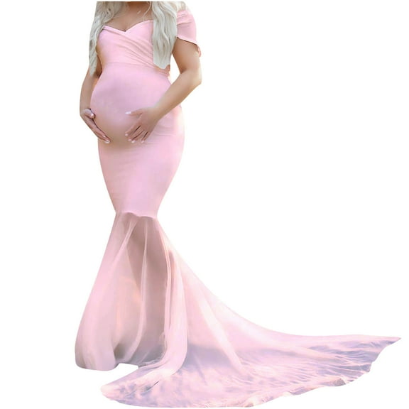 Womens Clothes 2026 ! asdoklhq Maternity Dresses for Women,Women Pregnants Chiffon Splicing Photography Props Trapless Long Maternity Dress