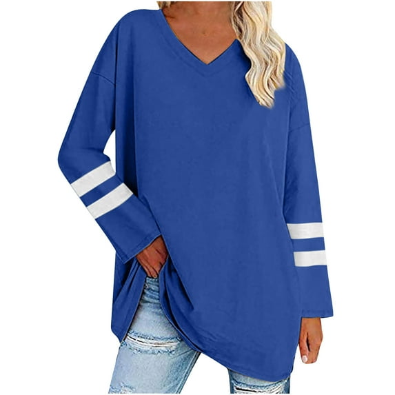 Womens Clothes 2026 ! asdoklhq Plus Size Long Blouses,Women's Casual V-Neck Long Sleeve Solid Loose Shirt Blouse Tops