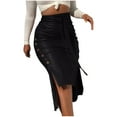 thumbnail image 1 of Womens Clothes Clearance 2025 Clearance! asdoklhq Women Skirts Under 15$ Women High Waist Casual Ladies Solid Button Mini Fit Leather Skirts, 1 of 1
