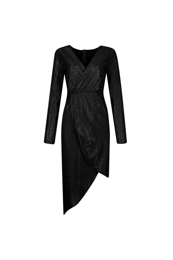 Womens Clothes 2026 ! asdoklhq Womens Plus Size Dresses, Women Long Sleeve Dress Formal Gowns V Neck Sequin Party Office Gowns And Evening Dresses