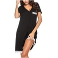 thumbnail image 1 of Womens Clothes 2026 ! asdoklhq Womens Plus Size Dresses,Women Short Sleeve Solid V-Neck Lace Pocket Top Sleep Dress Nightdress, 1 of 9