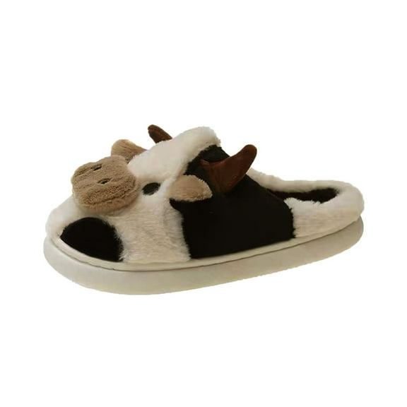 Womens Clothes 2026 ! asdoklhq Womens Slippers Women Plush Cow Slippers Fashion Indoor Home Thick Bottom Anti-skid Outdoor Wear White 36-37