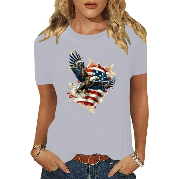 Womens Clothes American Flag Shirt Women Tunic Usa Tee Shirt Plus Size Graphic Tees Short Sleeve 4Th of July Shirts Crew Neck Patriotic T-Shirts Summer Fashion Tops Striped Stars Blouses