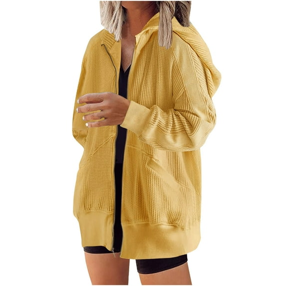 LEAVINGSUO Womens Coats Plus Size Clearance Women's Fashion Color Cardigan Outwear Suit Hooded Coat Long Sleeve Coat Yellow XXL