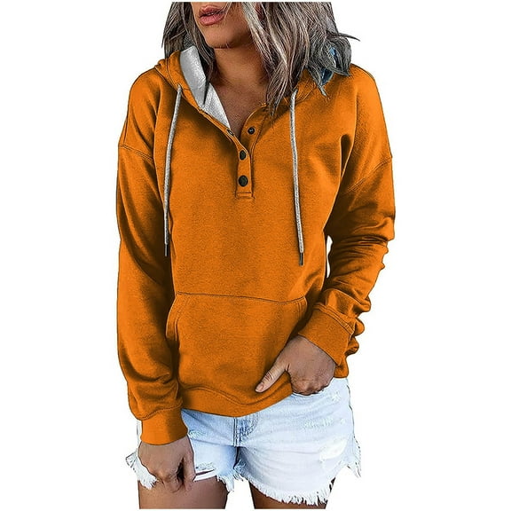 LEAVINGSUO Winter Coats for Women,Women's Fashion Printed Pocket Long Sleeve Blouse Casual Tops Sweatershirt Button Hoodies