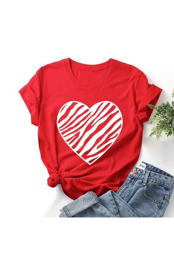 Womens Clothes Fashion Women Valentine's Day Print Short Sleeve T-shirt Novelty Graphic Tops