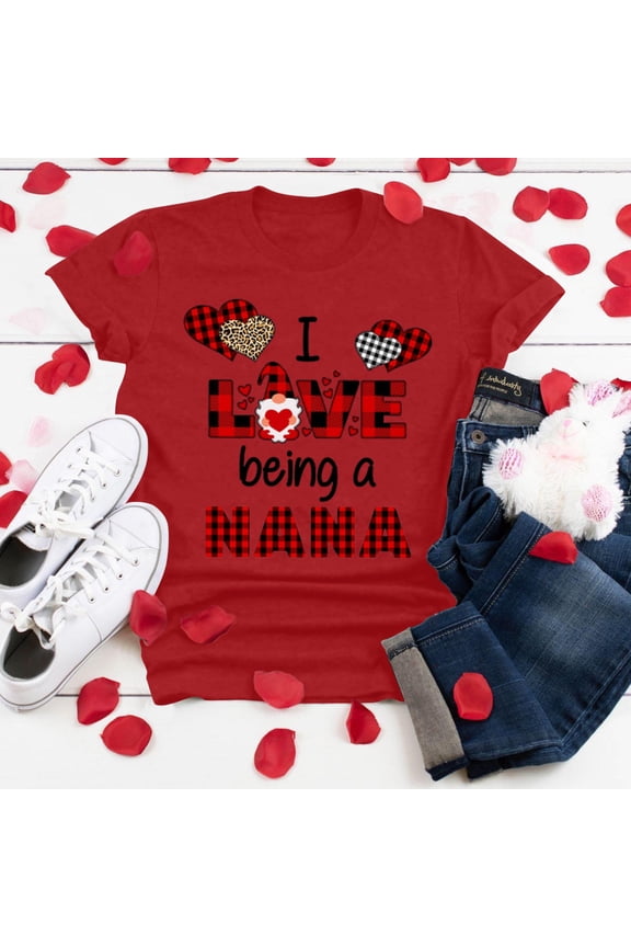 Womens Clothes Plus Size Short Sleeve 3D Love Printed O-Neck Tops Tee T-Shirt Blouse