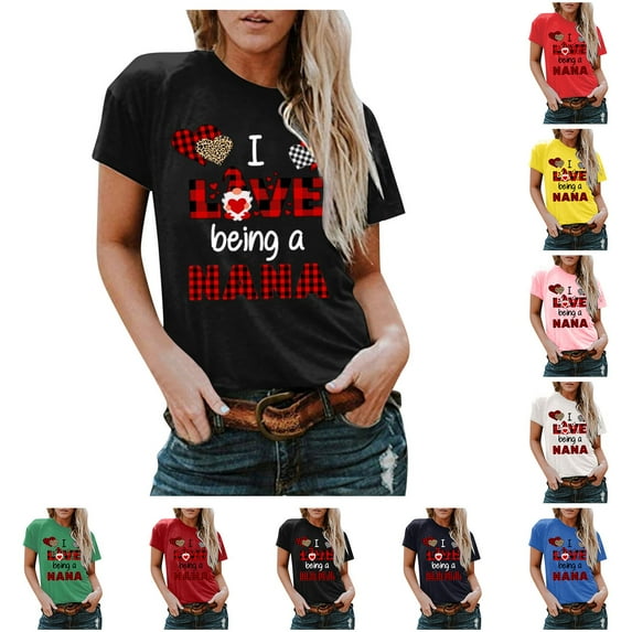 Womens Clothes Clearance Plus Size Short Sleeve 3D Love Printed O-Neck Tops Tee T-Shirt Blouse