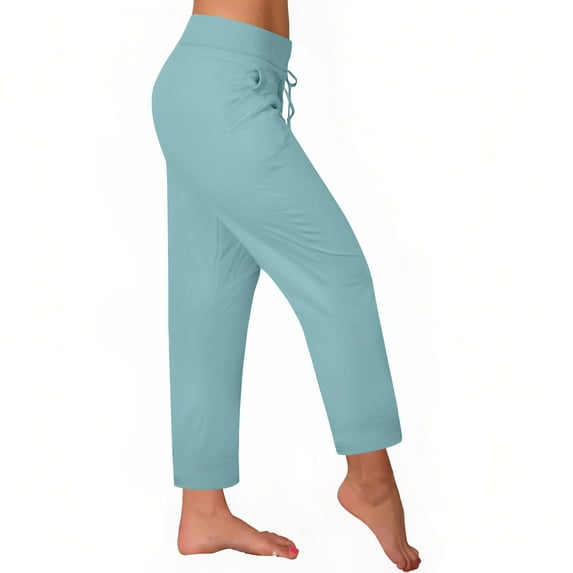 Womens Clothes Clearance Sale Trousers For Women High Waist Pants Wide Leg Slacks Straight Leg Trousers Drawstring Pants Elasticated Slacks Pockets Trousers Solid Color Pants Hiking Slacks