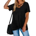 thumbnail image 1 of Womens Clothes Women's Fashion Casual Women's V-Neck Short Sleeve Solid Color Cross Top, 1 of 7