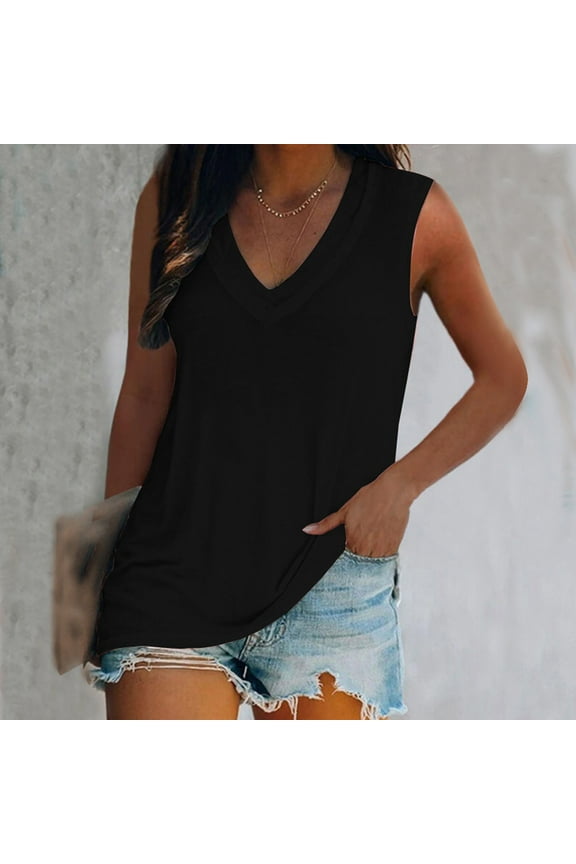 Womens Clothes under $5.00 Clothing Fashion Women's Casual Printed V-Neck Sleeveless Pullover Tops Blouse T-shirt