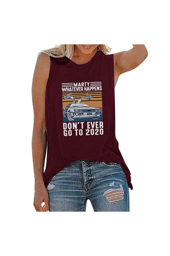 Womens Clothes under $5.00 Clothing Women Letters Printing Sleeveless O-Neck Vest Tank Shirt Tunic Blouse Tops