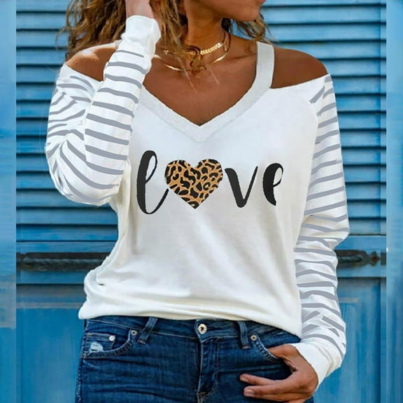 Womens Clothes under $5.00 Clothing Women's Casual Printing Long Sleeve Splicing Blouse Strapless T-shirt Tops